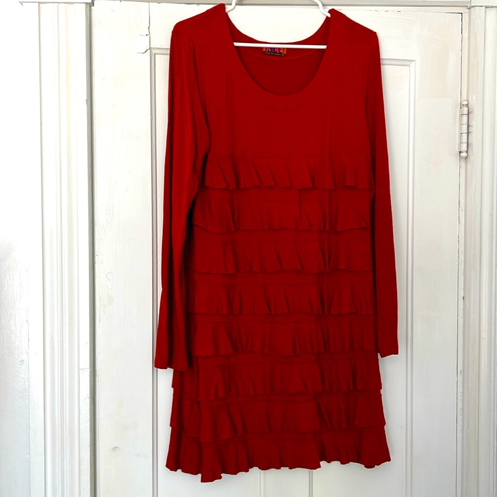 Isle by Melis Kozan Burnt Orange Tencel Long Sleeve Cha Cha Dress size L NWOT